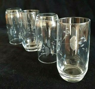 Set 4 Vintage 5 " Princess House Heritage Crystal Etched Beverage Tumbler Glasses