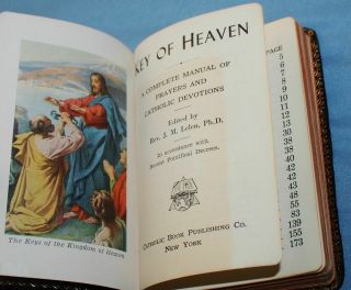 Vtg Key Of Heaven 1959 Catholic Devotions Leather Bound Prayer Book Rev J Lelen