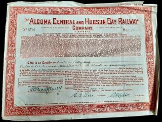 Algoma Central & Hudson Bay Railway Company 200 Dollar Share Certificate 1937