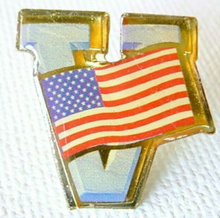Vintage V For Victory Lapel Pin With American Flag
