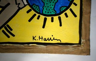 Vintage Abstract Canvas Signed Keith Haring,  Modern Old 20th Century Art 3