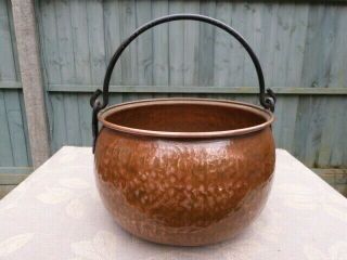 Large Antique Vintage Hammered Copper&cast Iron Handle Cauldron Planter Log Bin