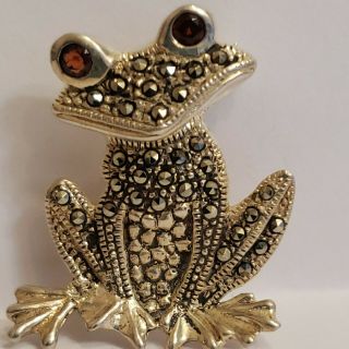 Vintage Sterling Silver Frog Brooch Marked 925