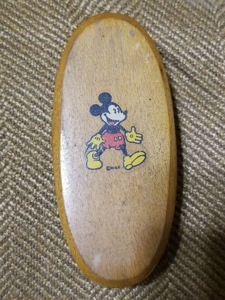 Vintage Walt Disney Mickey Mouse Wood Hair Brush W/ Mickey On Handle