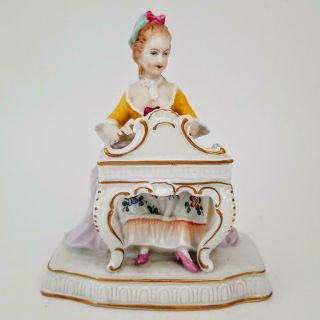 Antique 19th Century Dresden Porcelain Hand Painted Seated Lady Pianist Figurine 2