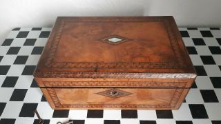 Antique Tunbridge Ware Inlaid Marquetry Wooden Writing Box,  Desk Top / Slope