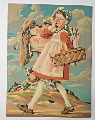 Norman Rockwell Completed Paint By Number Pbn Painting " No Swimming " Euc