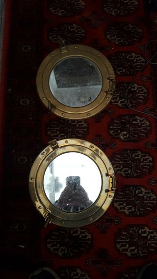 2 X Mirrored Brass Porthole Ship Boat Window Porthole With Mirrors 11.  5 Inches