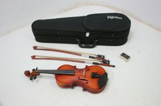 Mendini 1/16 Mv300 Solid Wood Satin Antique Violin W Hard Case 2 Bows Rosin
