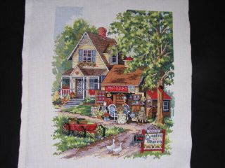 Completed/finished Counted Cross Stitch Sampler Antique Store Front 17 " X15 "