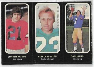 1972 O - Pee - Chee Cfl Trio Sticker Inserts: 1 Johnny Musso/2 Ron Lancaster/3 Don