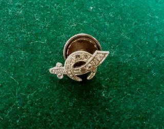 Vintage 14k Wt Gold & Diamond Shriner Lapel Screw Back Pin Scimitar & Crescent