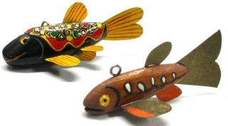 2 Vintage Jerry Matzen Minnows Folk Art Fish Spearing Decoy Ice Fishing Lure
