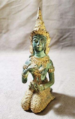 Antique Thai Musician Buddha Figurine Brass Bronze Gilt Metal Statue