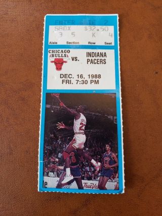 Chicago Bulls Vs Indiana Pacers Ticket Stub Dec.  16,  1988,  Michael Jordan Rare