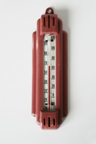 Vintage Art Deco Wall Mount Thermometer - Red Bakelite Thermometer