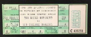 1977 Wha Hockey Ticket San Diego Mariners Vs England Whalers Vintage Sports