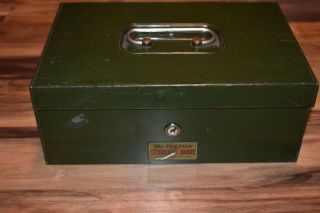Vintage Metal Lock Box The Fulton Strong Box Metal Tool Box.  - 10.  5 " X 7 " X 4 "