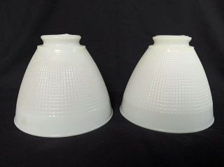2 Vintage Milk Glass Conical Lamp Shades Mid - Century Modern Industrial