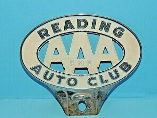 Vintage License Plate Topper Aaa Reading Auto Club Early,  Old Advertising,  Pmf