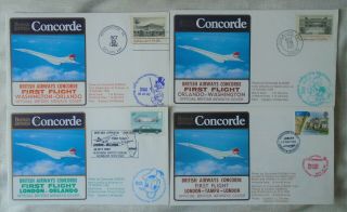 Gb Concorde First Flights - 4 Flown Covers London Tampa,  Orlando Washington Pair