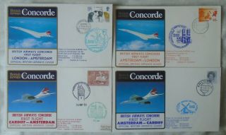 Gb Concorde First Flights - 4 Flown Covers London & Cardiff To Amsterdam 2 Pairs
