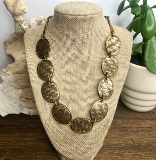 Vintage Mixed Metal Tri Color Brass Copper Silver Tone Statement Necklace
