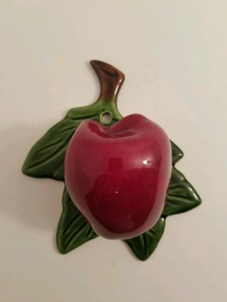 Vintage Treasure Craft Ceramic Red Apple Green Leaves Wall Pocket California