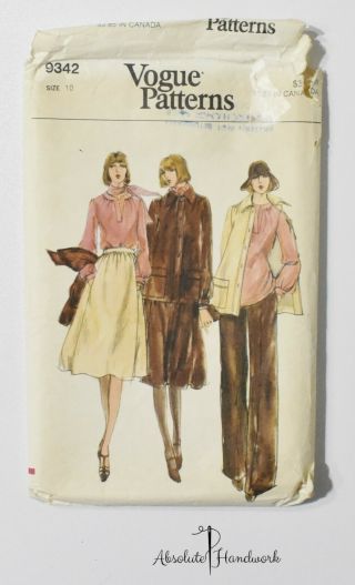 Vintage Vogue 9342 Misses Women ' s 10 Jacket Skirt Pants Blouse Scarf Pattern UC 2