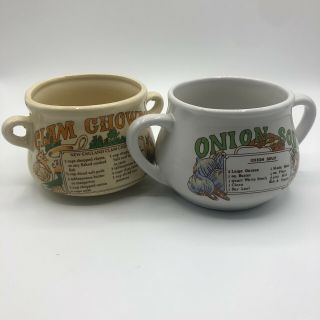 Set Of 2 Vintage Soup Recipe Mug Cup Bowl With Handle (onion Soup,  Clam Chowder)