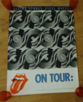Vintage The Rolling Stones Steel Wheels On Tour Promotional Poster 23 X 31