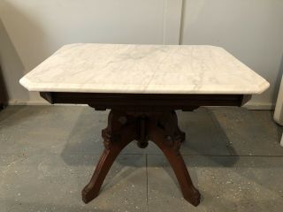 Antique Walnut Parlor Table With Marble Top