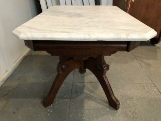 Antique Walnut Parlor Table With Marble Top 3