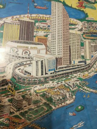 Vintage Map Miami A View Of The World 80s Poster Art Rare Harvey Hutter Co 22x28