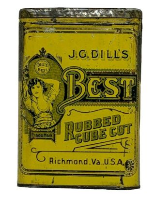 Antique Dill’s Best Rubbed Cube Cut Vertical Pocket Tobacco Tin (156)