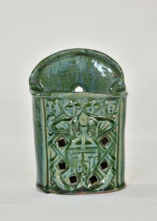 Antique Chinese Green Ceramic / Pottery Chopstick Holder / Wall Pocket / Vase