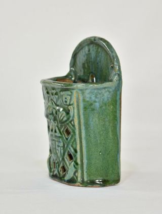 Antique Chinese Green Ceramic / Pottery Chopstick Holder / Wall Pocket / Vase 2