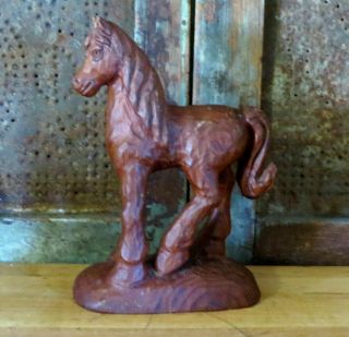 Vintage Primitive Wooden Wood Carved Folk Art Horse Pony Signed Michael 92