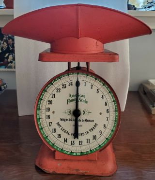 Vintage " American Family Scale 1906 Model " Red - - Weighs 25 Lbs By Ounces