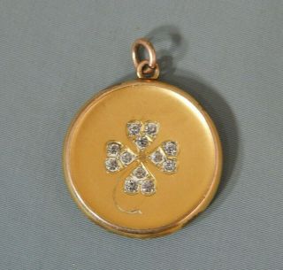 Antique Victorian Gold Filled Clear Stone 4 Leaf Clover Photo Locket Pendant