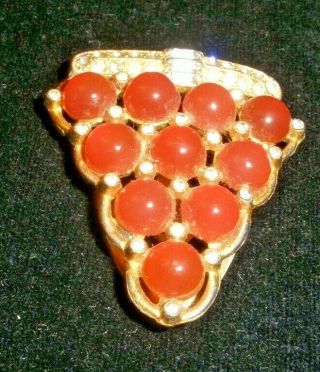 Vintage Goldtone Dress Clip With Red And Clear Stones