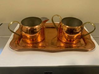 Vintage Copper Guild Creamer & Open Sugar Bowl With Serving Tray