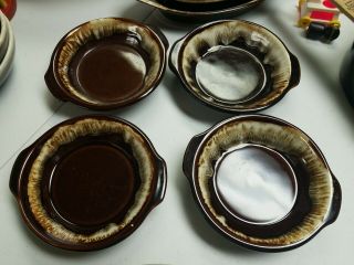 4 Vintage Pfaltzgraff Gourmet Brown Drip Bowls Or Casseroles Finger Handles 6 "