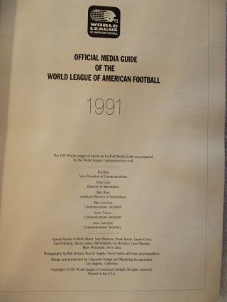 1991 Official Media Guide of the World League of American Football.  264 pages co 2