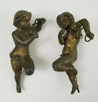 Vintage Antique Cast Metal Angel Cherub Child Pair Figurines Hanging Figures