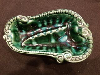 Vintage Mid Century Modern Ashtray Turquoise Aqua Drip Glaze Usa Pottery 9 "