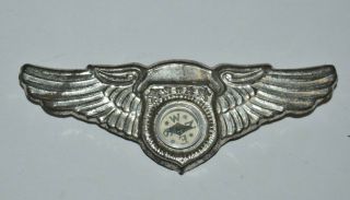 3 " Metal Pilot Wings & Compass Vintage Old Pinback Badge Pin Toy Japan