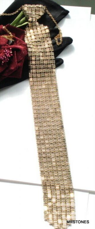 Vintage Whiting And Davis Runway Gold Tone Mesh Long Tie Necklace 15 " X 1 3/4 "