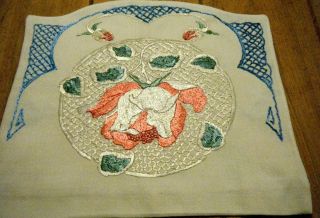 Antique Arts And Craft Large Rose Embroidery Linen Pillow Cover Decorative