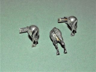 Vintage Antique Sterling Silver Cufflinks Tie Pin Set Horse Tail Rear End 1949